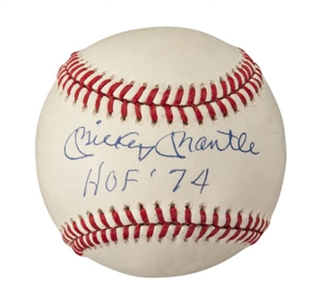 Mickey Mantle Single-Signed Official American League Baseball With HOF 1974 Inscription